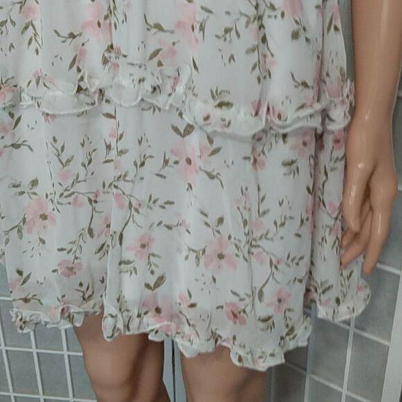 Trixxi Chiffon Dress – White/Pink Floral – Lined – NWOT – Size L - Picture 5 of 14